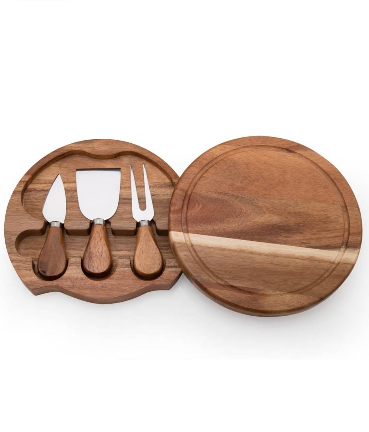 Small Acacia Swivel Chese Board with Three Cheese Knives